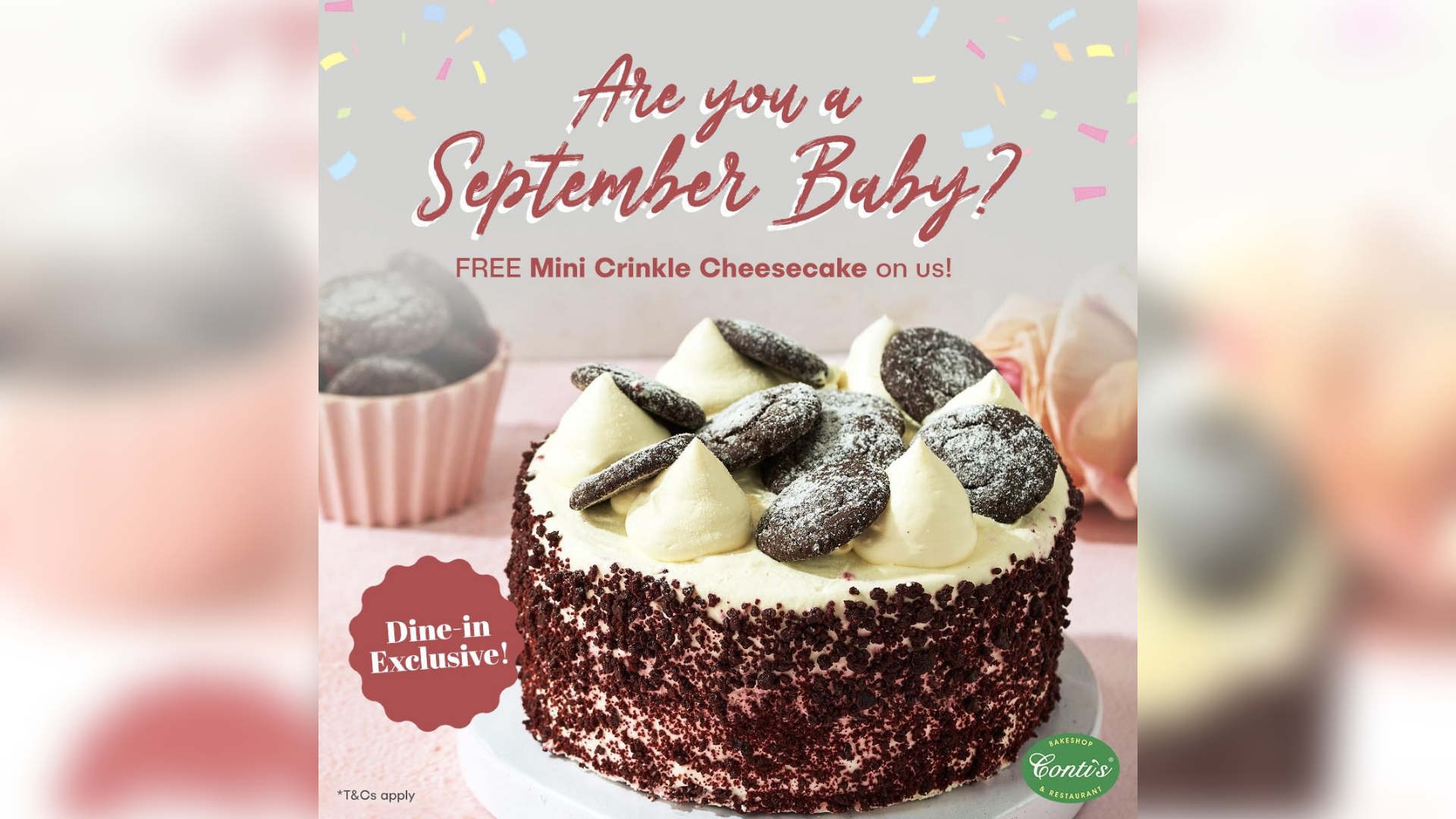 Conti's Bakeshop Offers Free Mini Crinkle Cheesecake for September Birthday Celebrants with a P3,000 Purchase