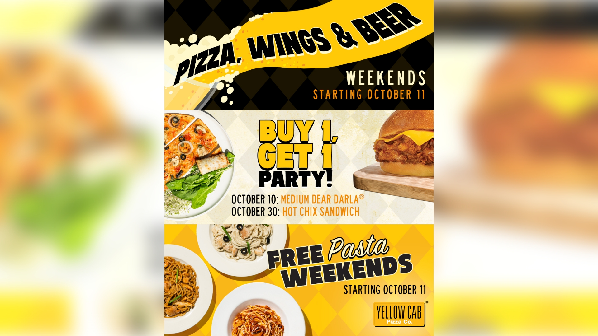 Last Call for October Deals: Grab Yellow Cab's Pizza, Wings, & Beer Promo!